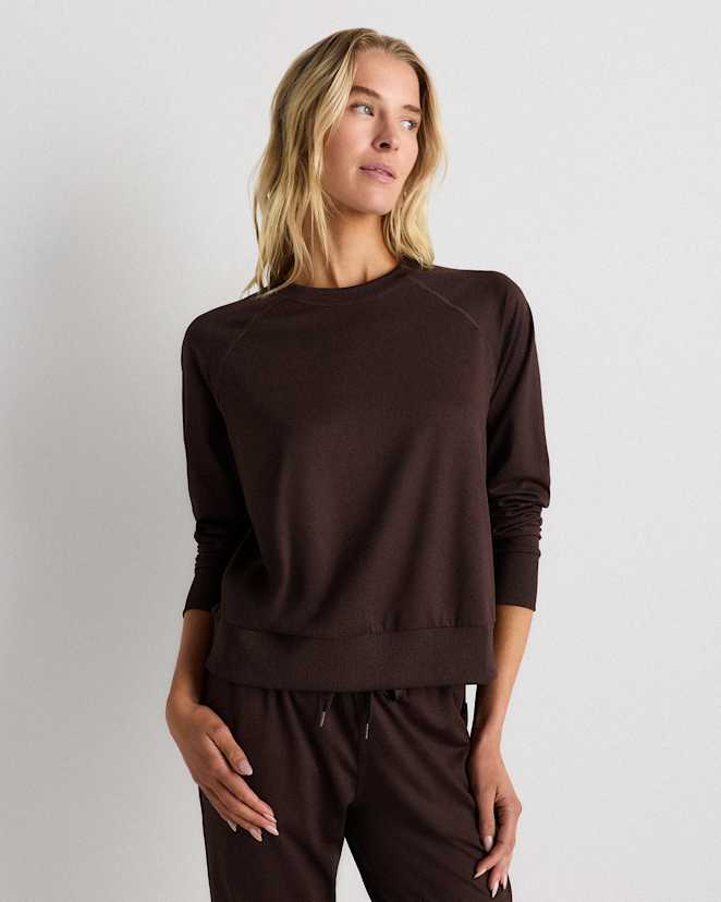 Heather Coffee Bean Brown Pull à manches longues en tricot fluide