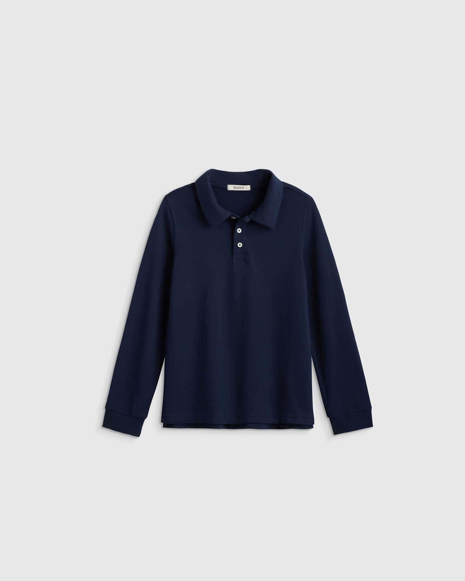 Navy Organic Cotton Long Sleeve Pique Polo