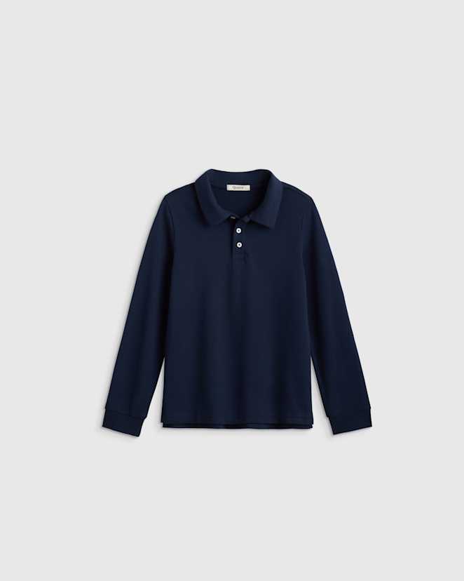 Navy Organic Cotton Long Sleeve Pique Polo