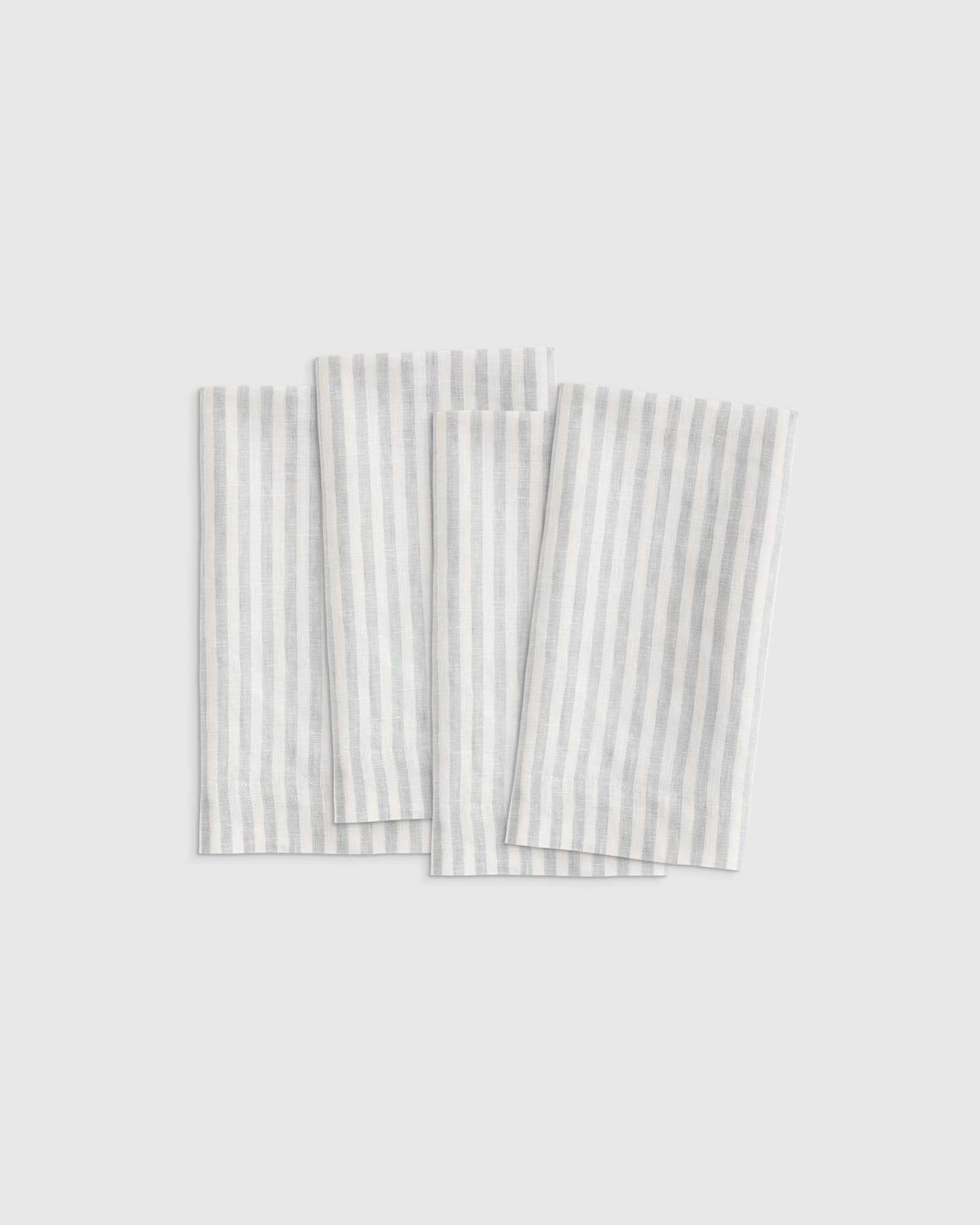 Mist/White Stripe European Linen Wide-Hem Stripe Napkins (Set of 4)
