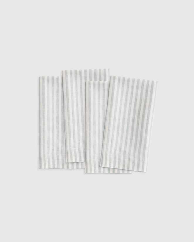 Mist/White Stripe European Linen Wide-Hem Stripe Napkins (Set of 4)