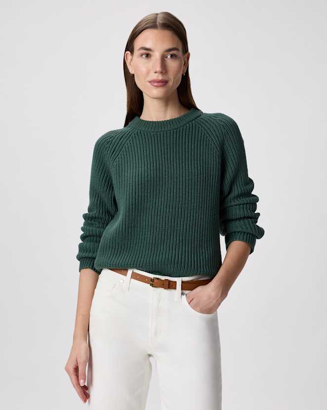 Big Sur Green 100% Organic Cotton Fisherman Crewneck Jumper