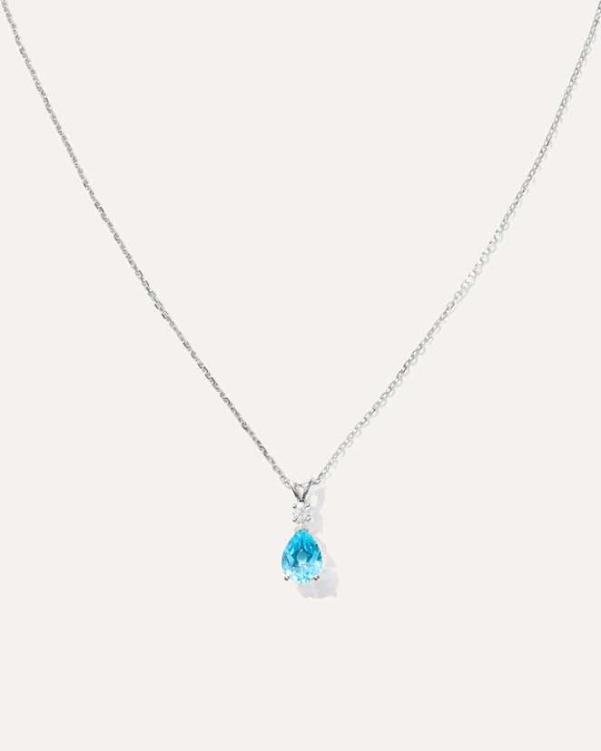 White Gold 14K Gold Diamond & Semi-Precious Gemstone Drop Necklace