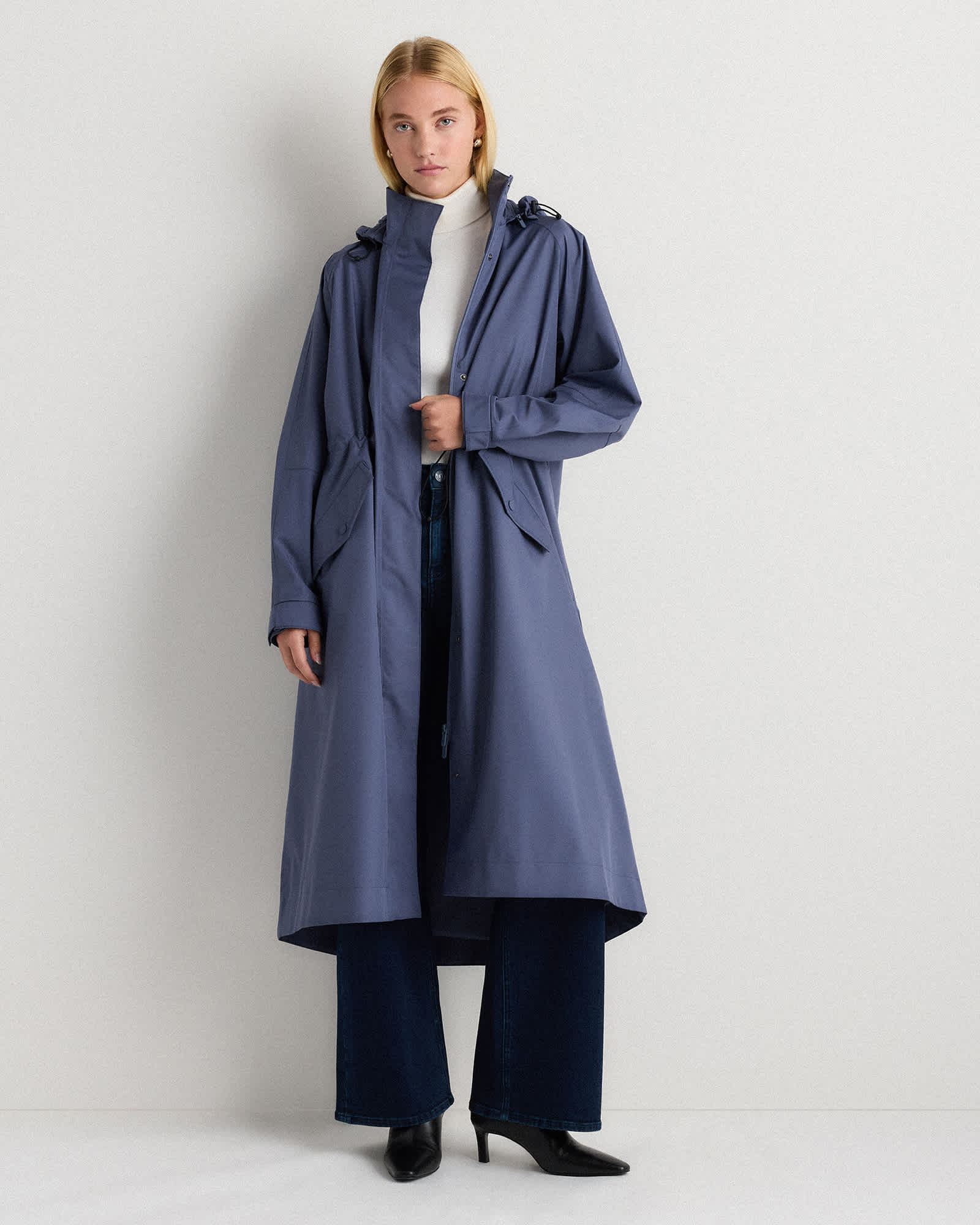 storm-blue Weather Proof Rain Trench Coat
