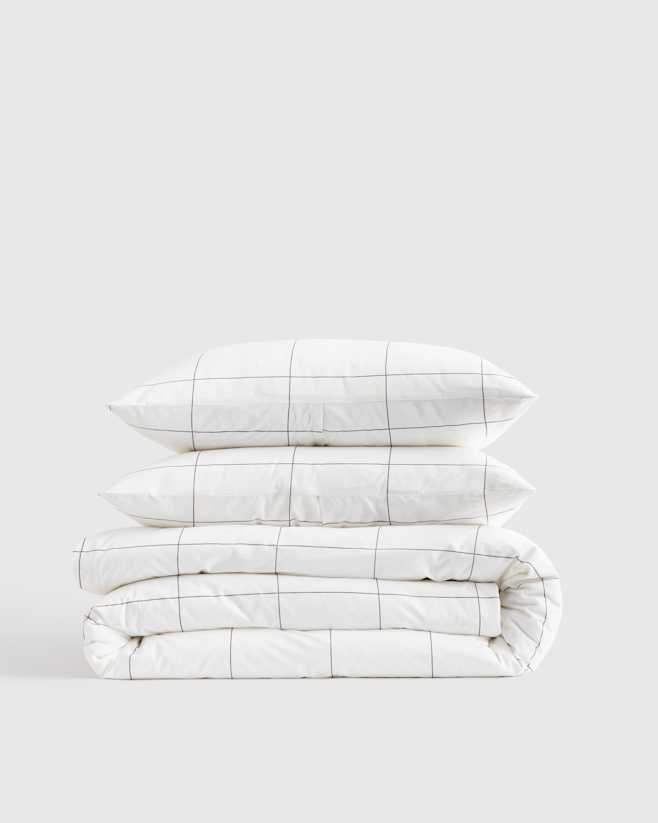 Windowpane Classic Organic Percale Duvet Cover Set