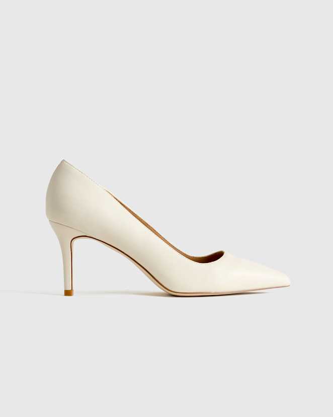 Bone Italian Leather 75mm Pointy Toe Pump