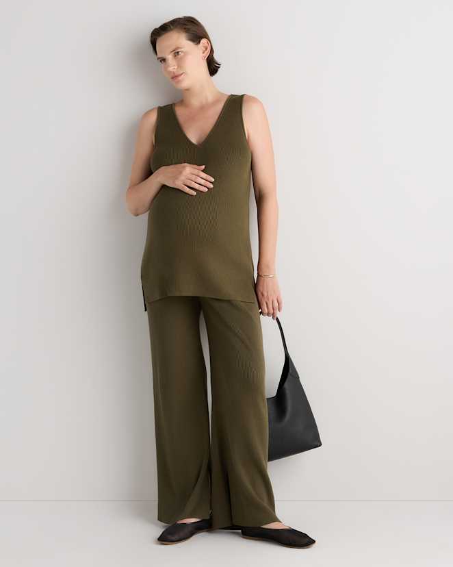Olive Cotton Cashmere Maternity Wide Leg Pants