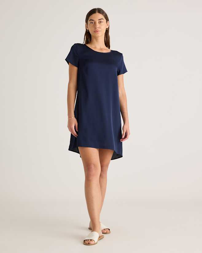 Navy Washable Stretch Silk Tee Dress