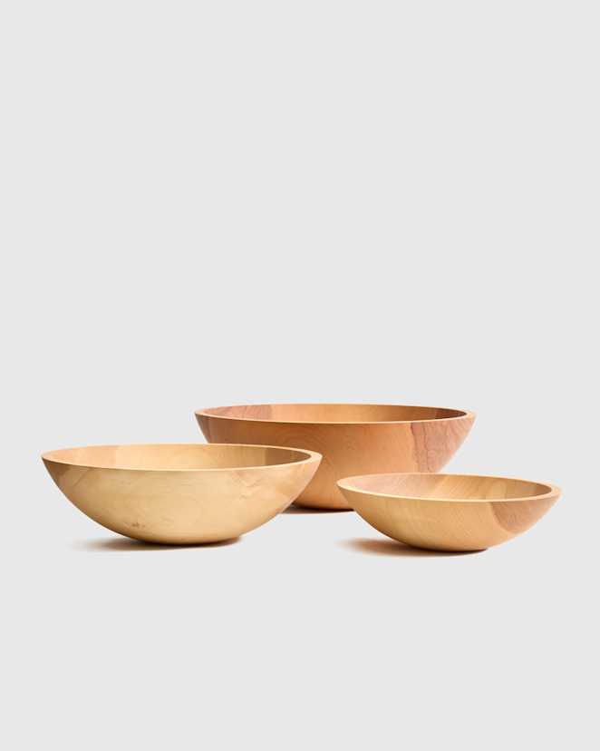 Beech Wood Handcrafted Wooden Serving Bowl, Nesting Set of 3