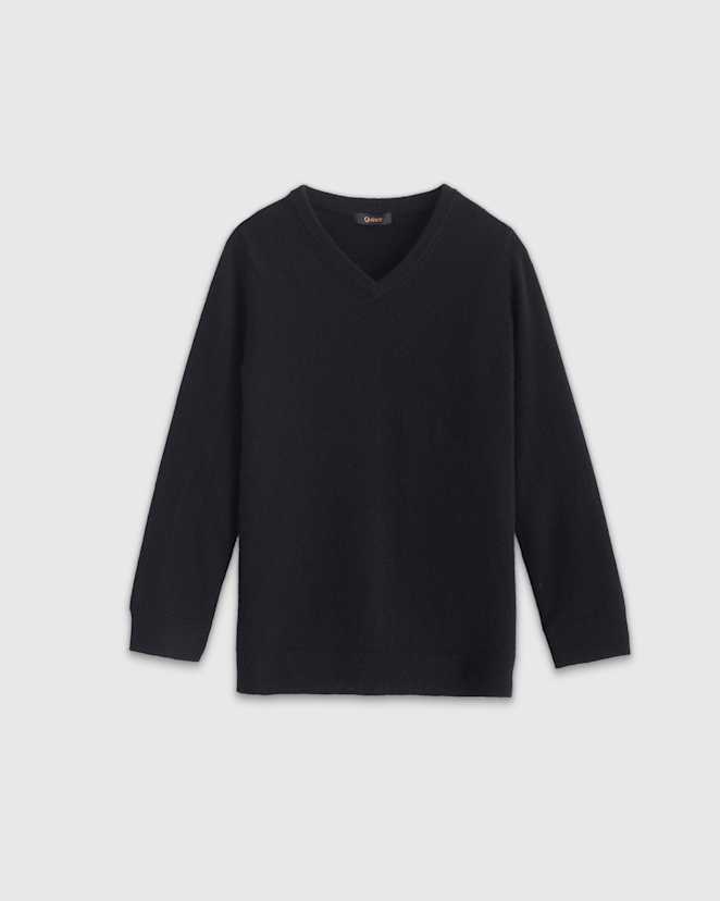 Black Washable Cashmere V-Neck Sweater
