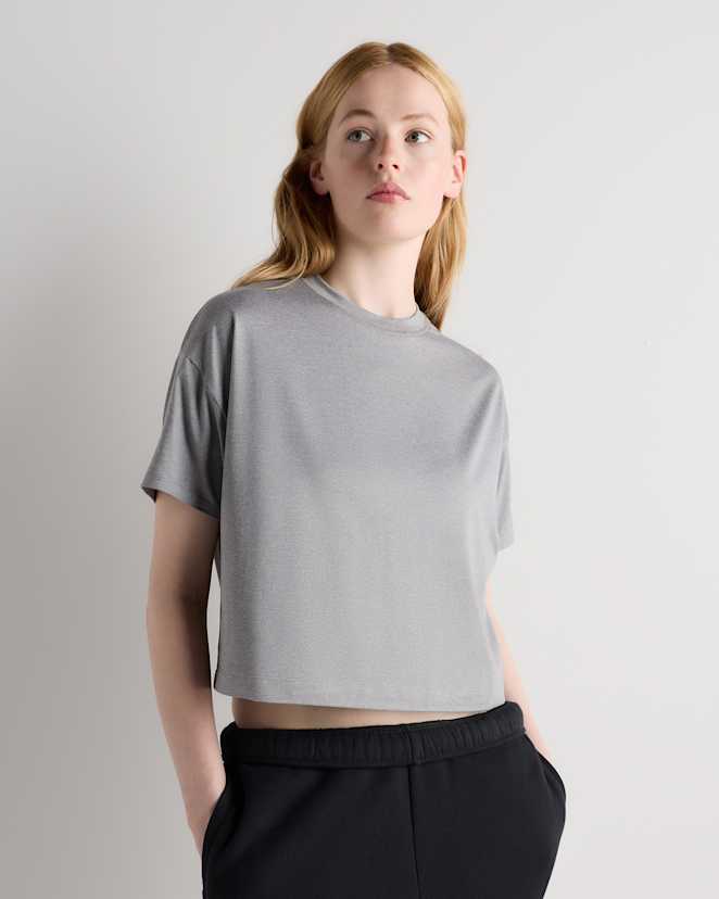 Heather Grey Flowknit Breeze Boxy Cropped Tee