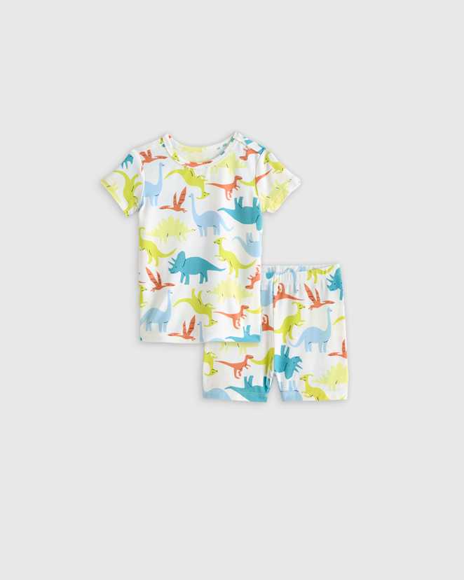 U--635-CDNO-031 EDITED Colorful Dinos Bamboo Short Sleeve and Shorts Pajama Set