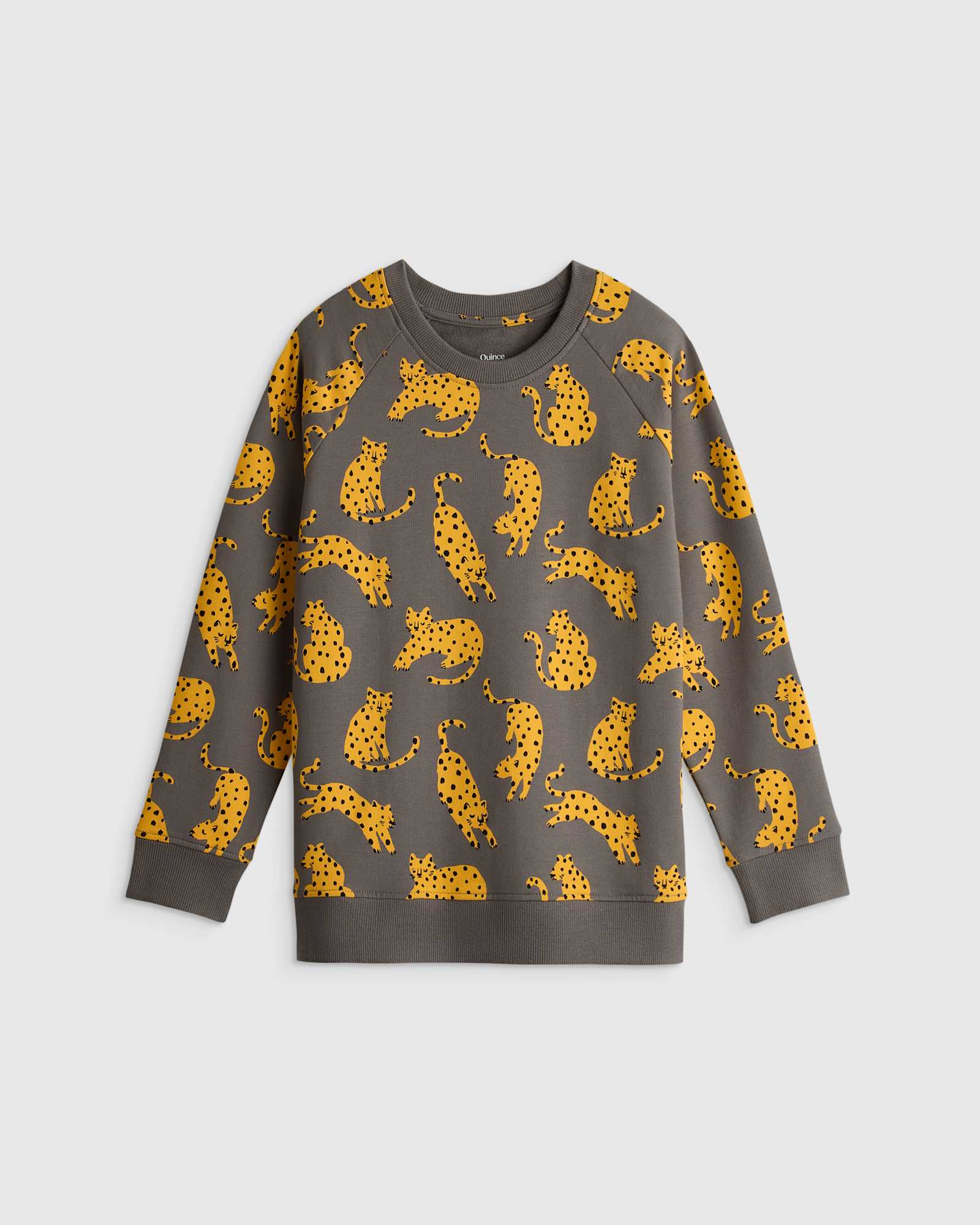 Gray Jungle Cats Organic Cotton French Terry Crew Neck Sweatshirt
