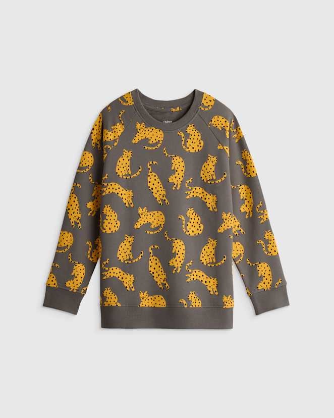Gray Jungle Cats Organic Cotton French Terry Crew Neck Sweatshirt