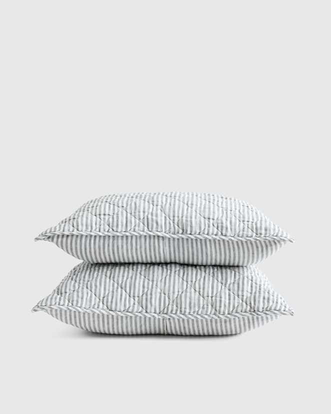 Grey/White Stripe European Linen Stripe Quilted Sham Set