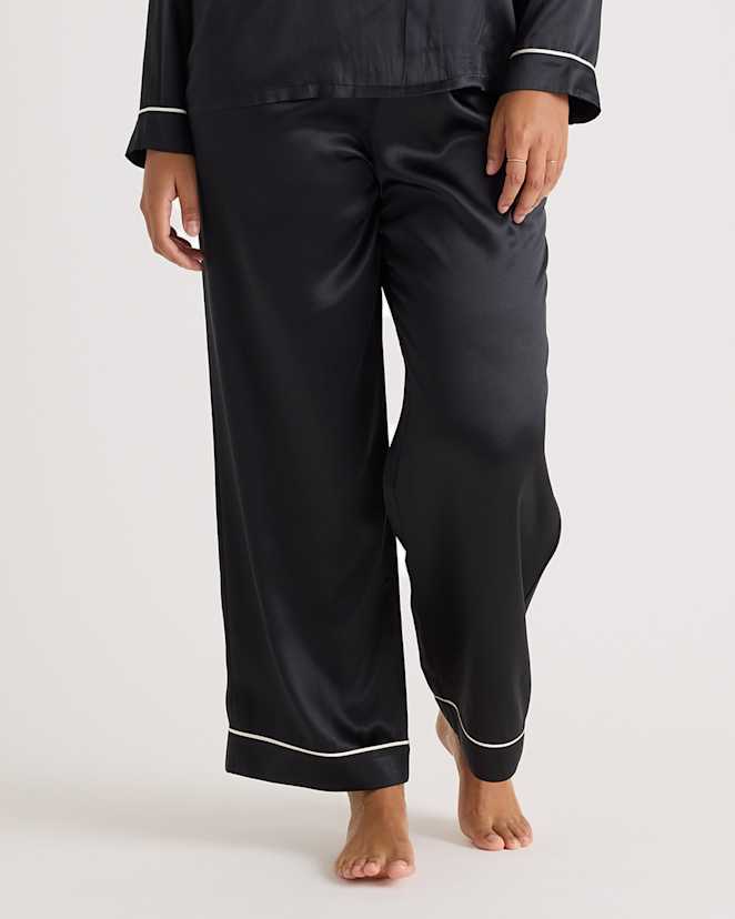 Black 100% Washable Silk Satin Pajama Pant