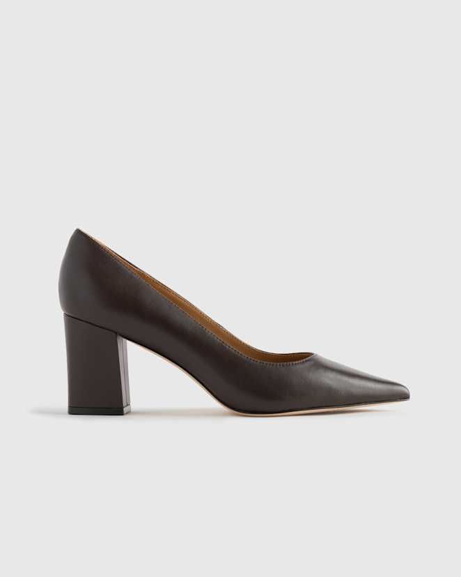 Coffee Bean Italian Leather 65mm Block Heel Pump
