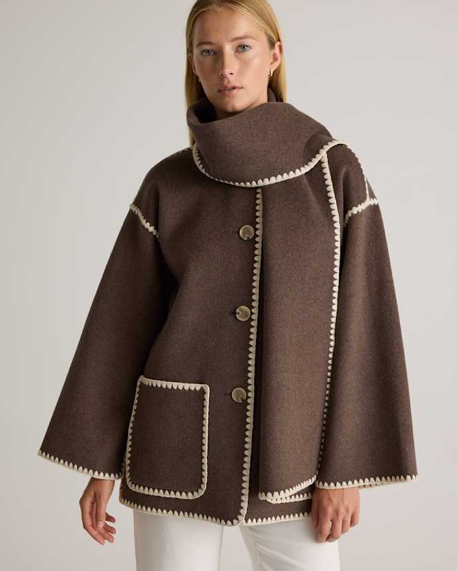 Cocoa Melange Manteau écharpe double face en laine mérinos