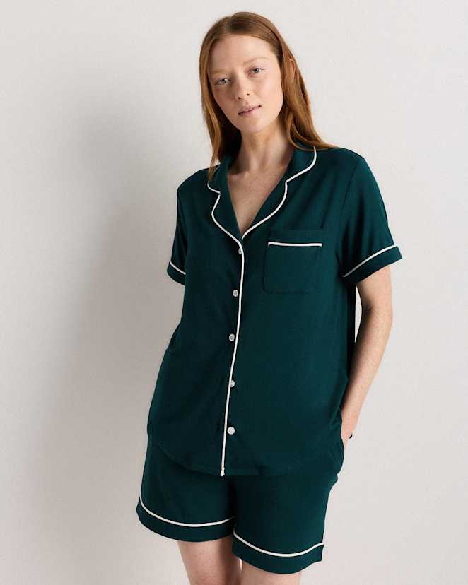 Nocturnal Green Bamboo Jersey Short Sleeve Pajama Set