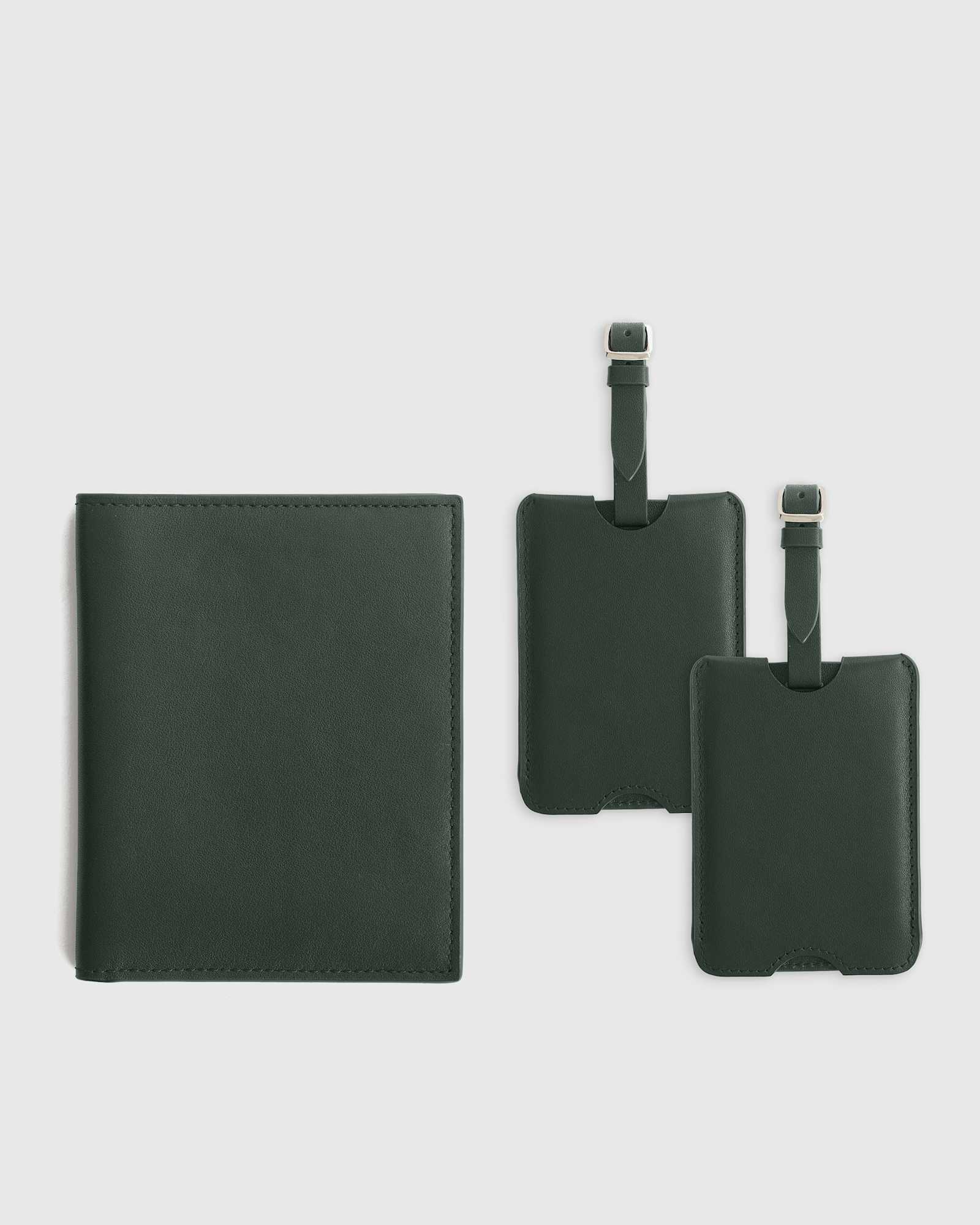 dark-green Nappa Leather RFID Blocking Passport Holder & Luggage Tags Set