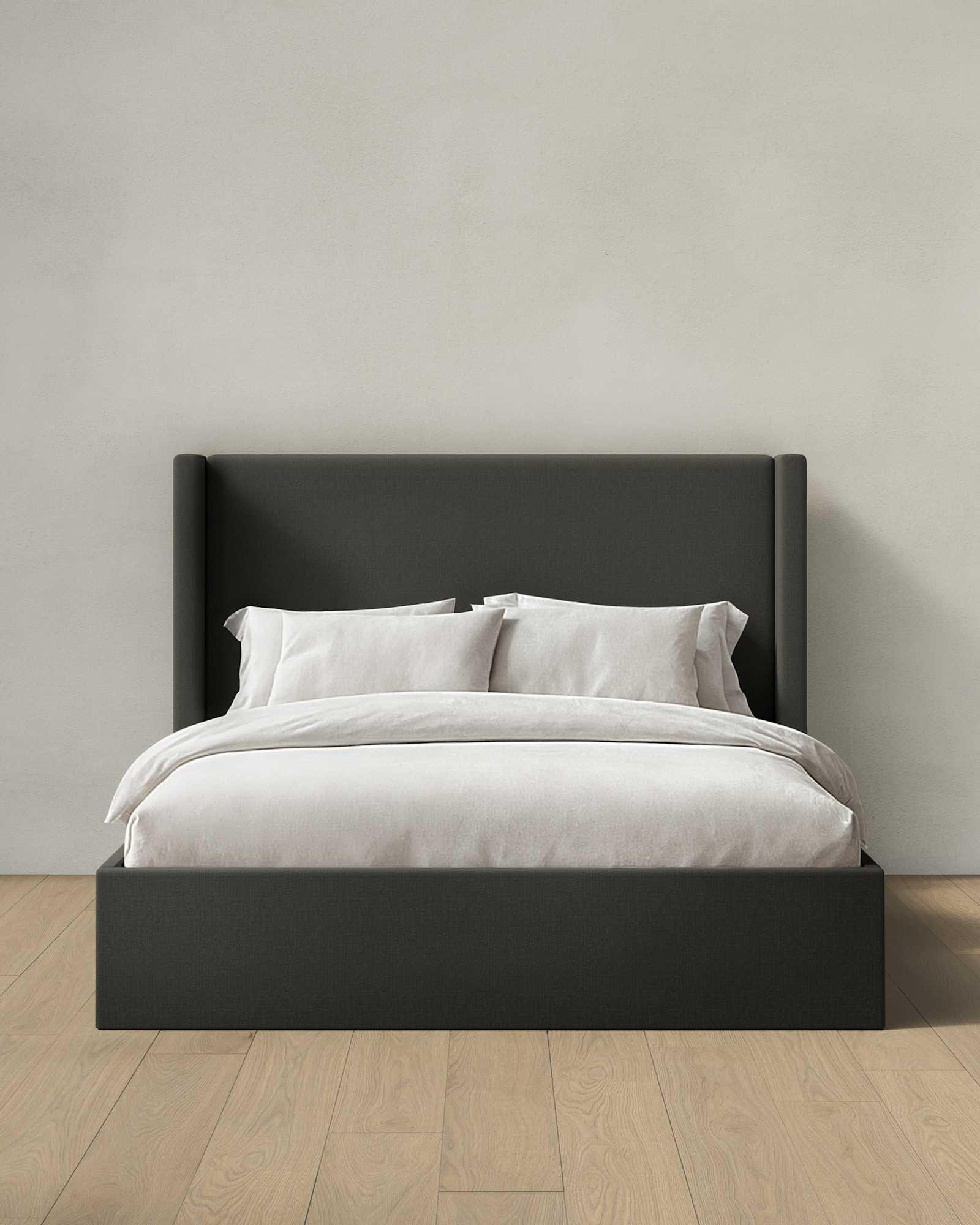 steel 100% Linen Wingback Bed
