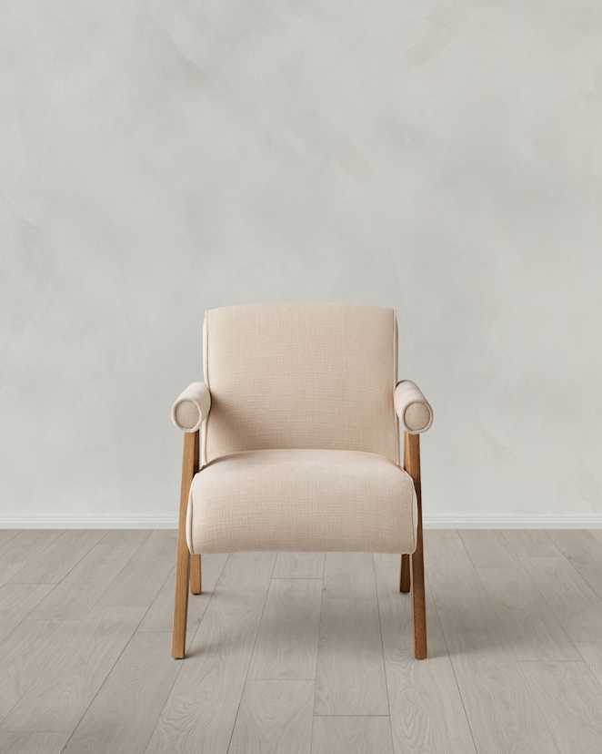 Natural Solid Wood and Performance Chenille V-Leg Chair