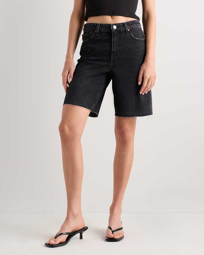 Graphite Black Raw Hem Maya Rigid Bermuda Shorts