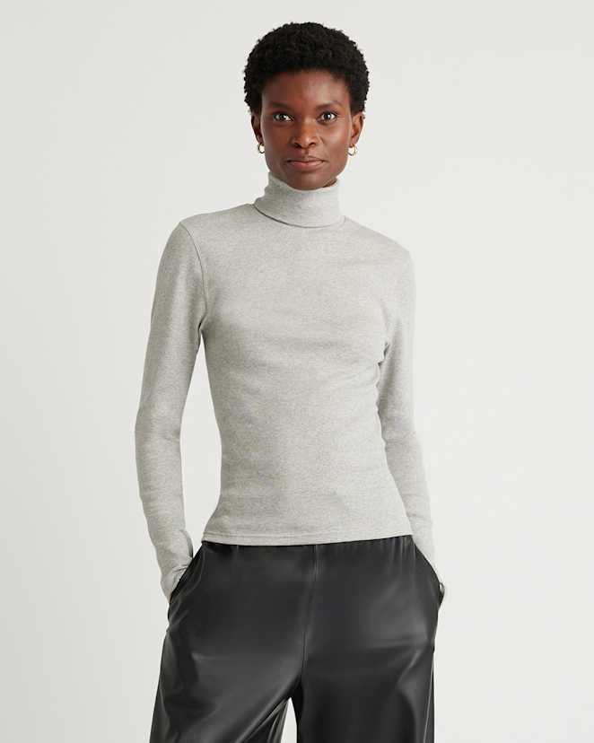 Heather Grey Organic Cotton Micro-Rib Turtleneck