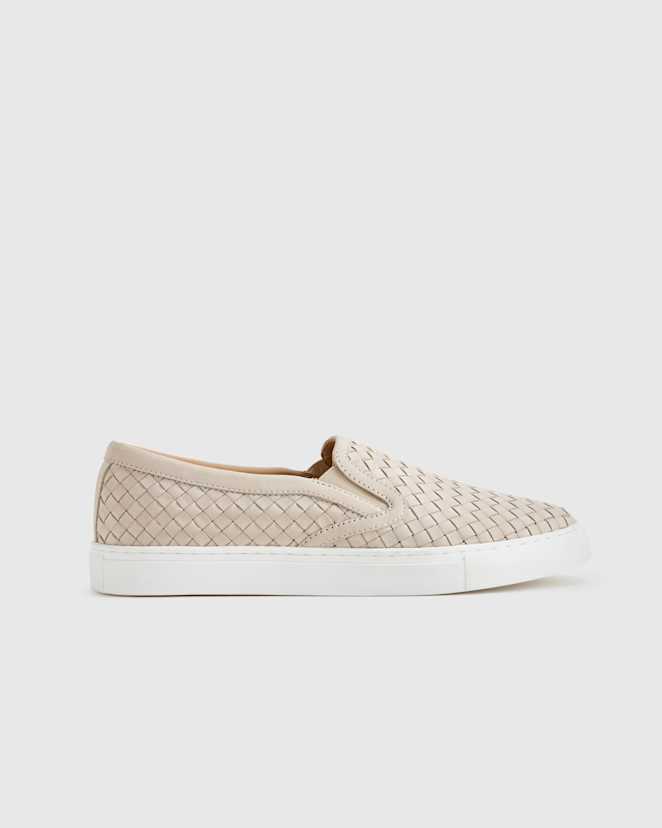 Almond 100% Handwoven Leather Slip On Sneaker