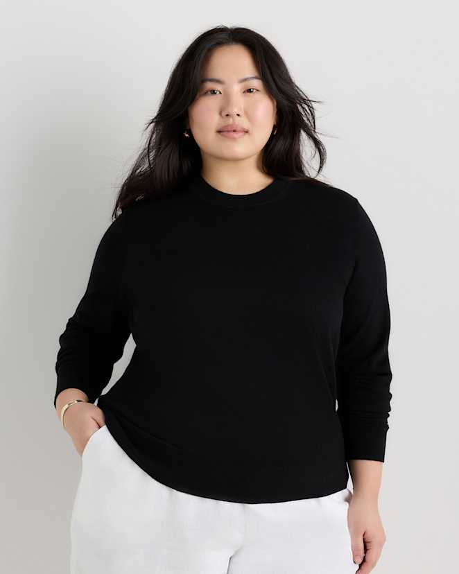 Black Lightweight Cotton Cashmere Crew Sweater