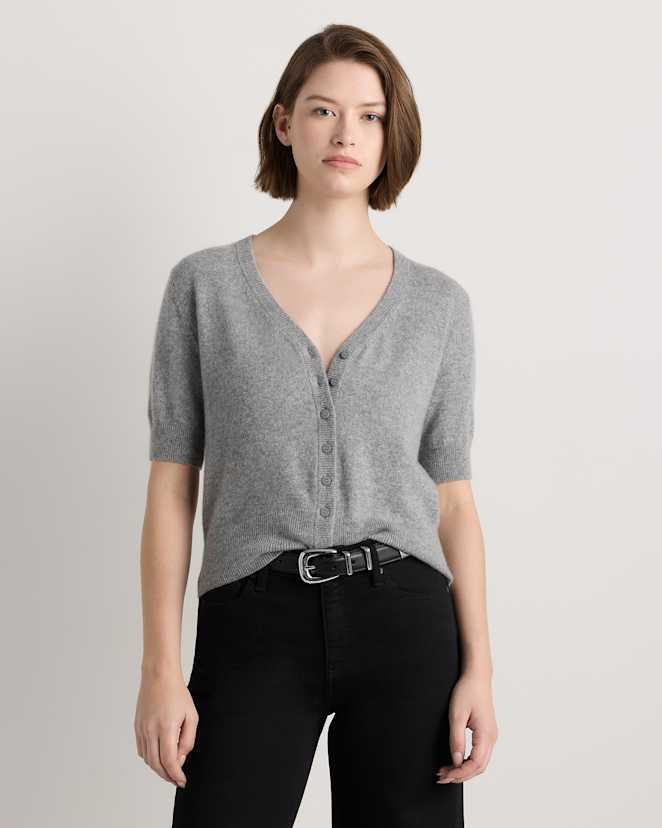 Heather Grey Mongolian Cashmere Short Sleeve Cardigan