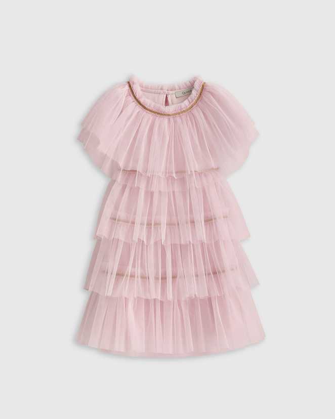 Pale Pink Recycled Tulle Tiered Dress