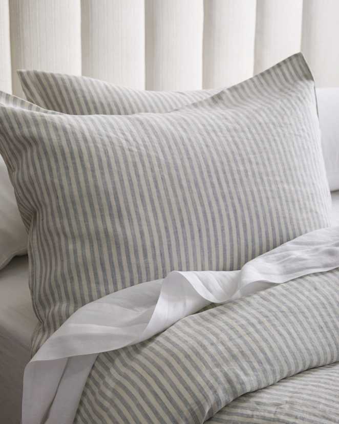 Mist/White Stripe European Linen Sham Set