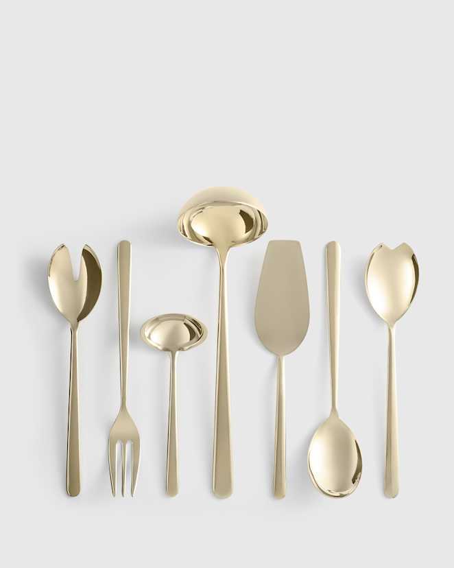 Polished Champagne Linea 7-Pc Serving Utensil Set by Mepra