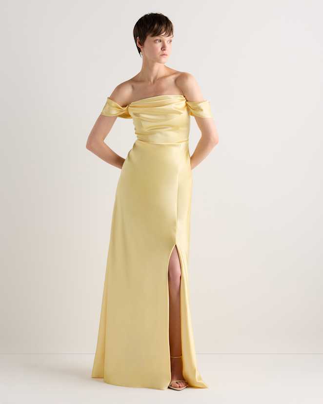Pastel Yellow Aurora Stretch Satin Convertible Dress