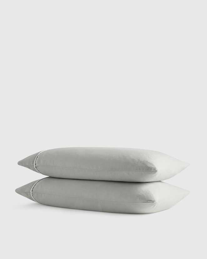 Mist/White European Linen Piped Pillowcase Set