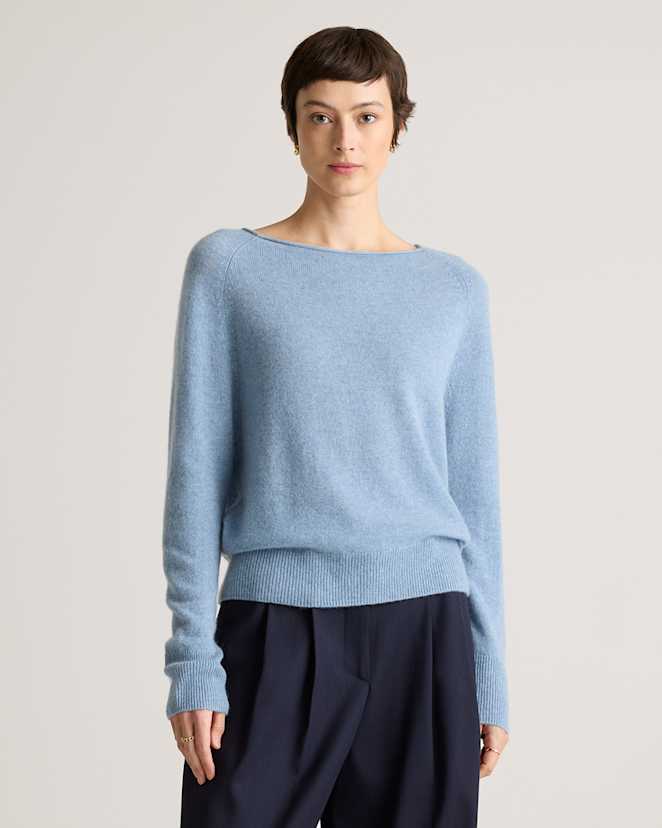 Faded Denim Mongolian Cashmere Boatneck Sweater