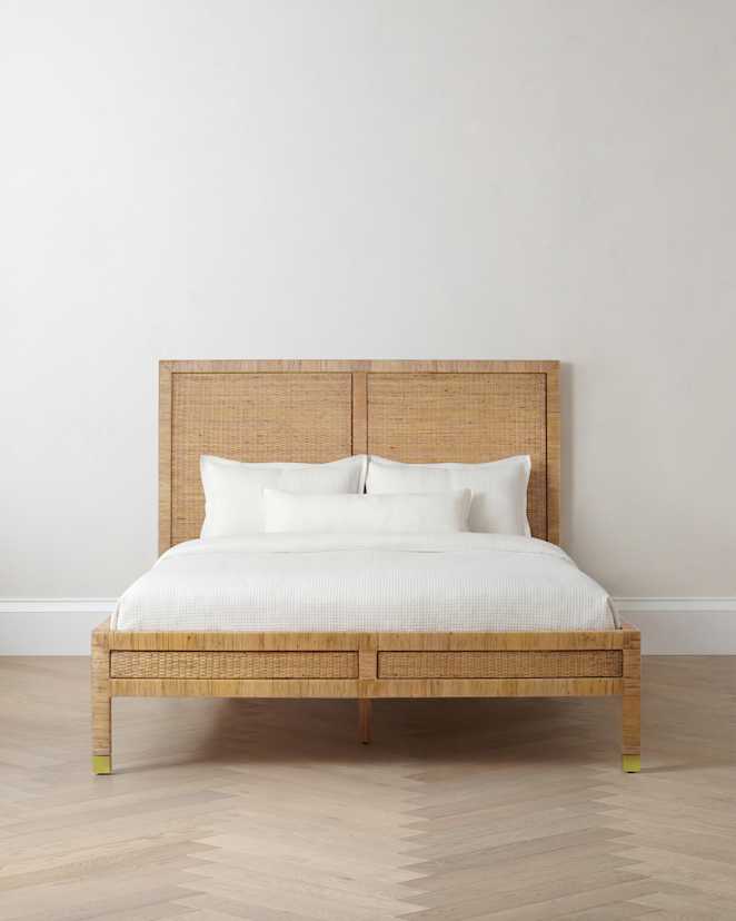 Golden Tan Handwoven Rattan Bed