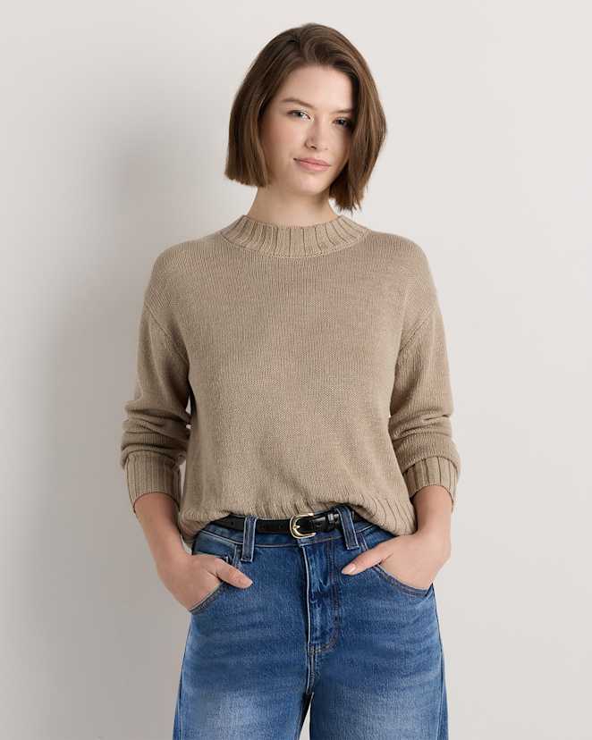 Earthen Khaki Cotton Linen Relaxed Crew Sweater