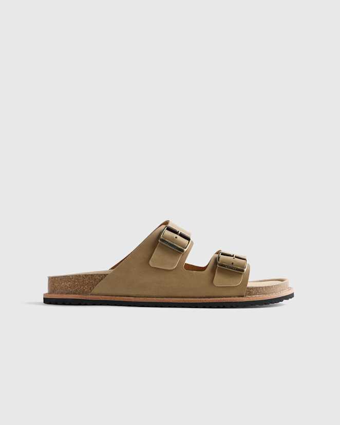 Wheat Nubuck Leather Double Buckle Slide