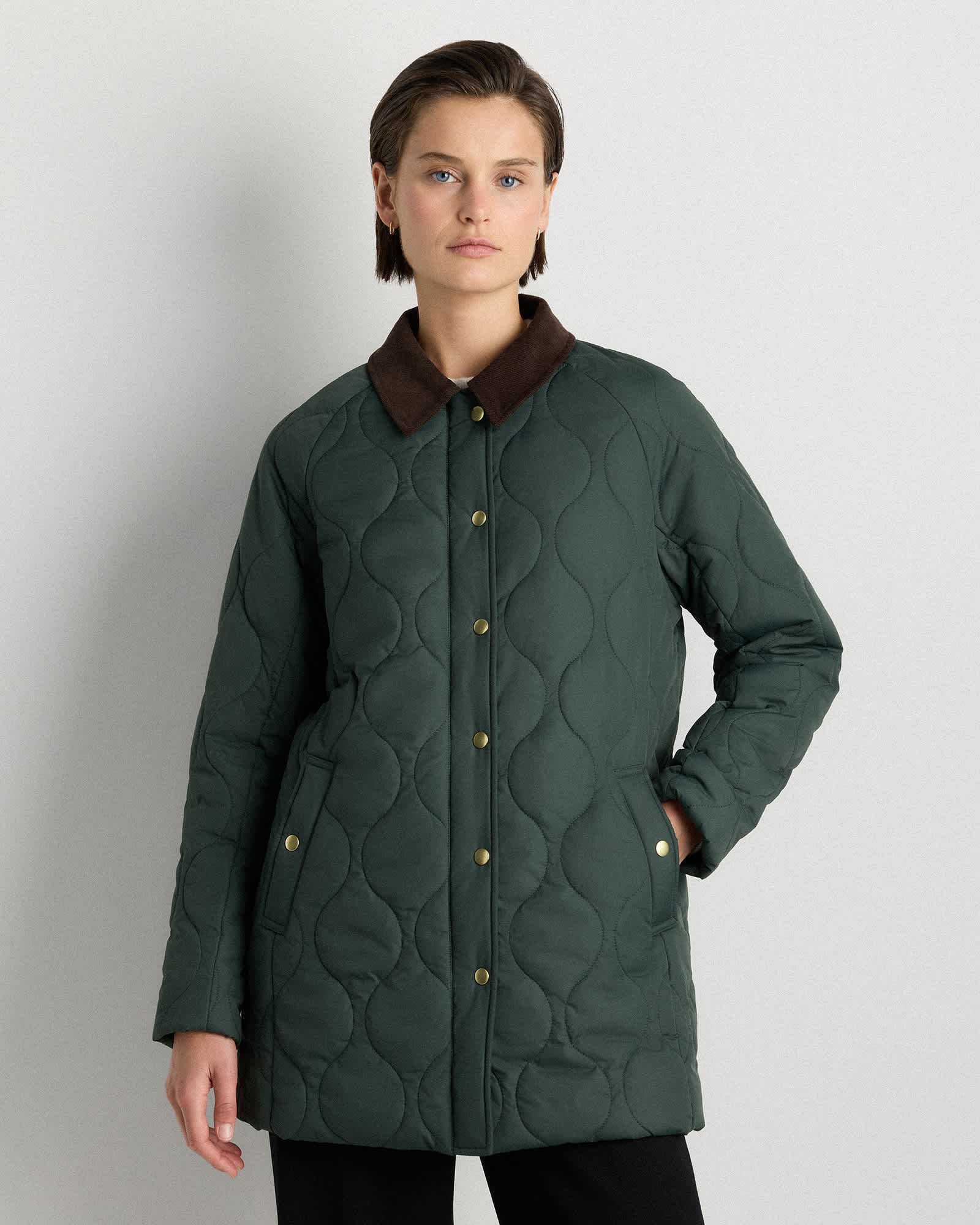 verdant-pine Featherless Quilted Hooded Long Puffer Jacket