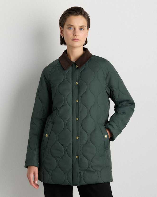Verdant Pine Featherless Quilted Hooded Long Puffer Jacket