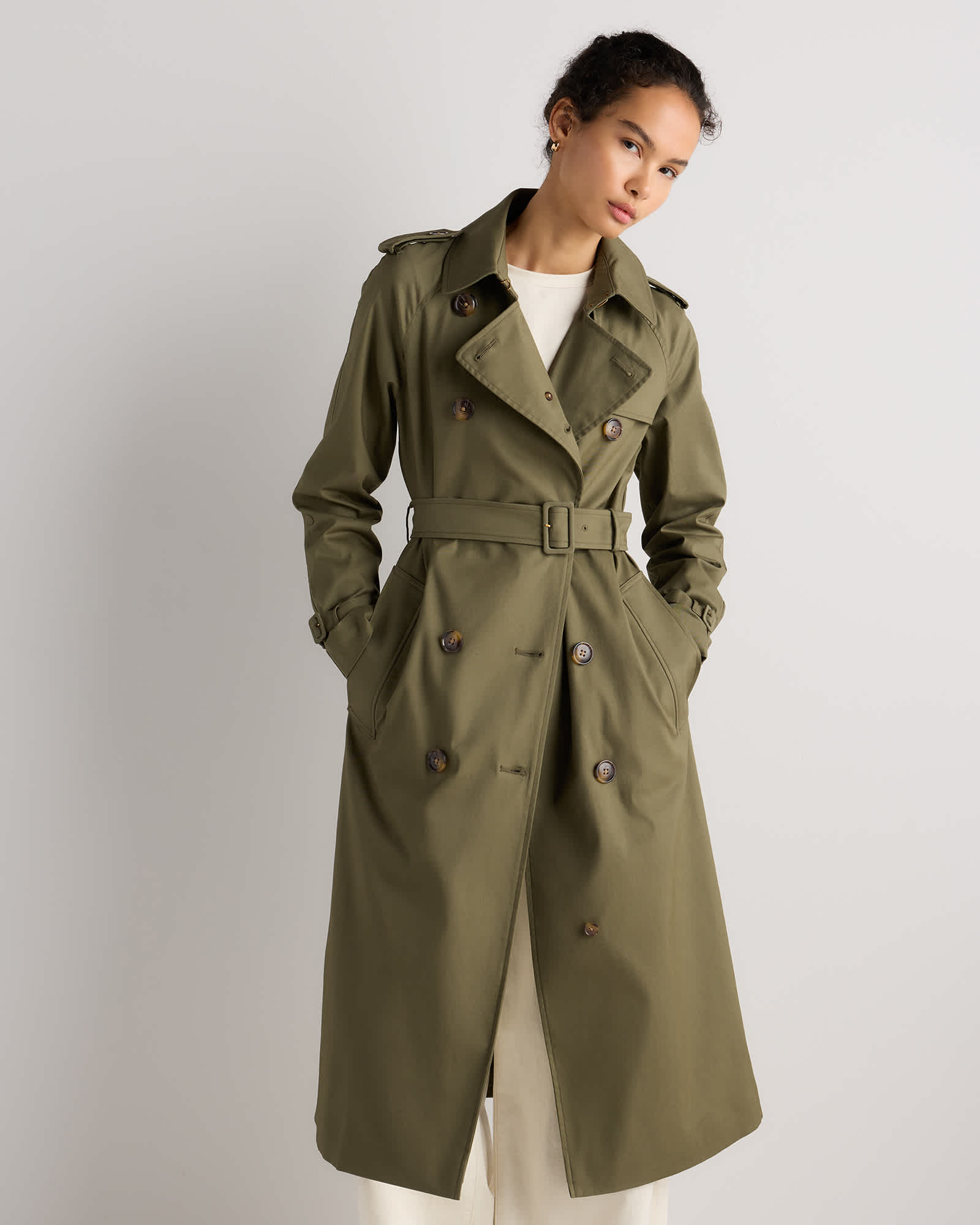 Bayberry Olive Comfort Stretch Long Trench Coat