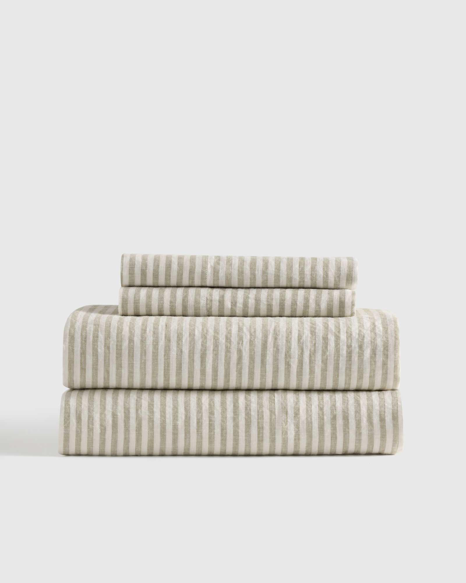 Willowleaf/White Stripe European Linen Stripe Sheet Set