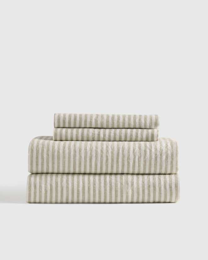 Willowleaf/White Stripe European Linen Sheet Set