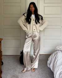 100- Washable Silk Drawstring Wide Leg Pants Champagne Gabby Thumbnail01