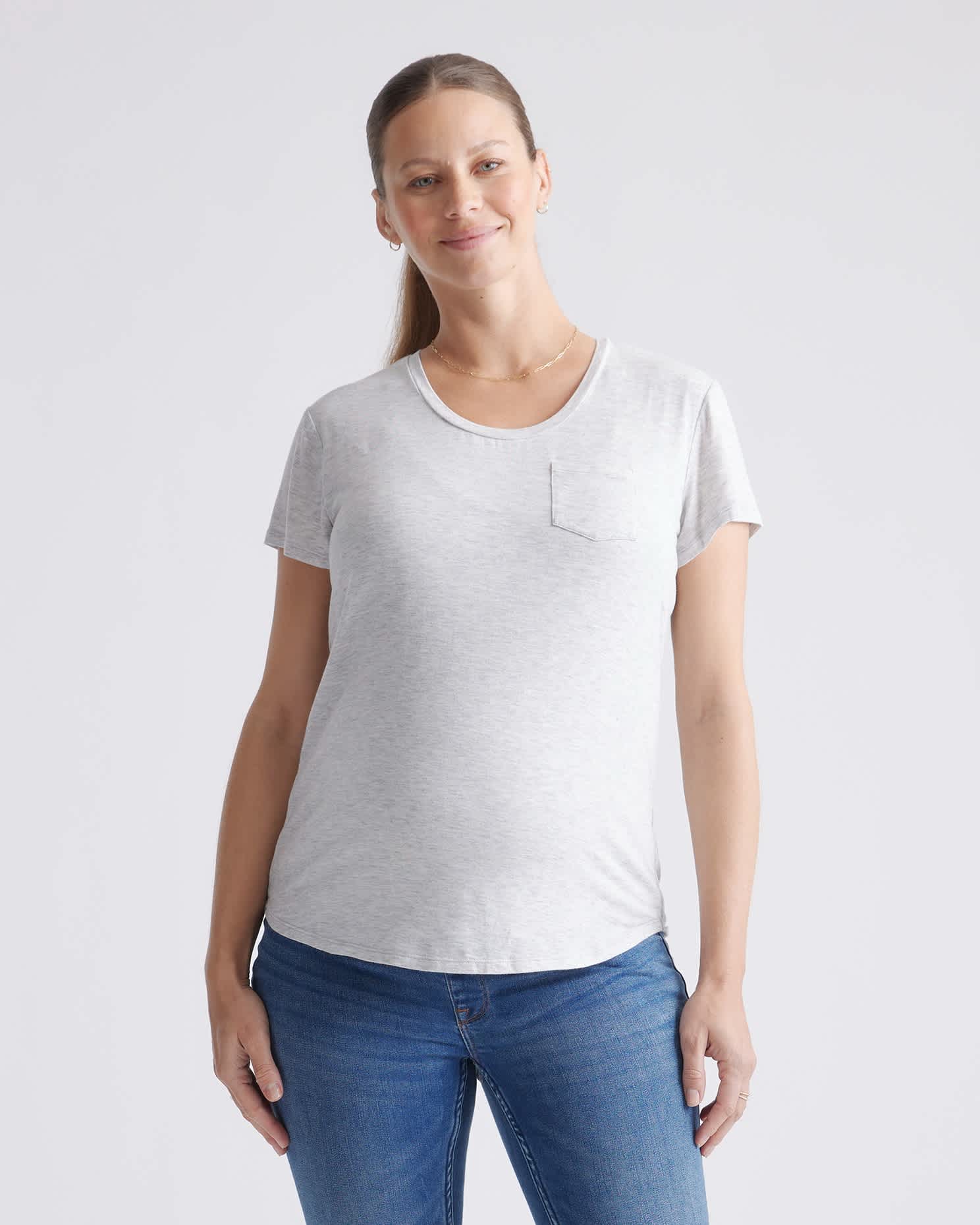 heather-grey/charcoal Modal Jersey Maternity & Nursing Tee 2-Pack