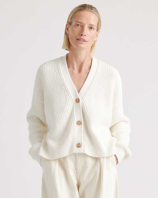 Ivory 100% Organic Cotton Fisherman Boxy Cropped Cardigan