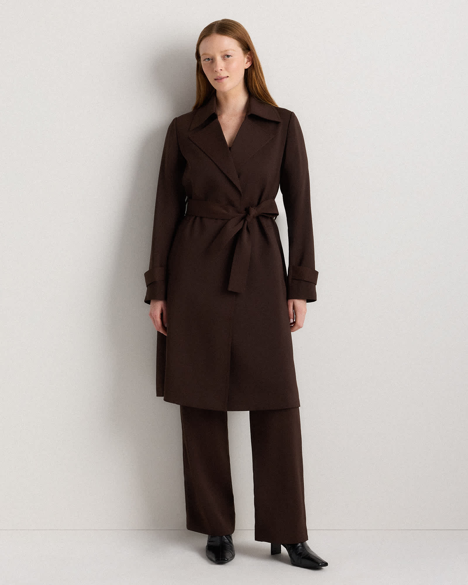 coffee-bean-brown Stretch Crepe Trench Coat