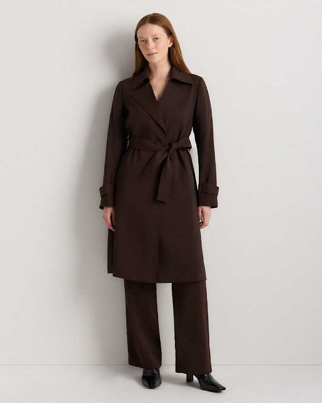 Coffee Bean Brown Stretch Crepe Trench Coat